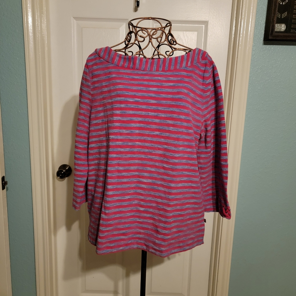 Talbots Women's Striped with Boatneck Collar Pullover Top Size XL